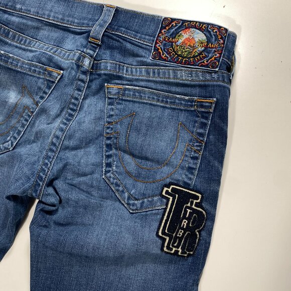 True Religion Rocco Relaxed Skinny Fit jeans US Flag Appliqué Jeans mens 30x33.5 - Picture 9 of 12